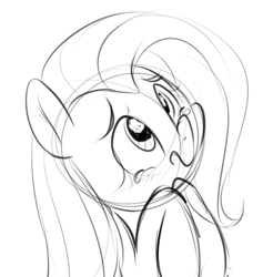 Size: 587x597 | Tagged: safe, artist:pegacornss, imported from derpibooru, fluttershy, crying, female, frown, monochrome, sad, simple background, solo