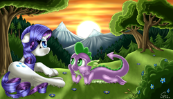 Size: 4000x2300 | Tagged: safe, artist:sycoartworks, imported from derpibooru, rarity, spike, dragon, pony, unicorn, butt, female, male, plot, shipping, sparity, straight