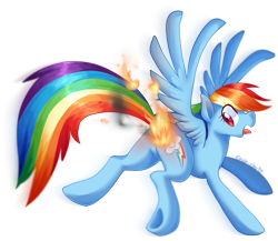 Size: 1021x885 | Tagged: safe, artist:ambunny, imported from derpibooru, rainbow dash, pegasus, pony, burned, burned butt, butt, butt fire, female, fire, literal butthurt, mare, pain, plot, solo, tongue out