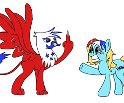 Size: 1103x923 | Tagged: safe, artist:varemia, imported from derpibooru, oc, oc only, griffon, grin, middle finger, ponified, united states