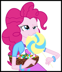 Size: 1024x1189 | Tagged: safe, artist:strumfreak, edit, edited screencap, imported from derpibooru, screencap, pinkie pie, equestria girls, bowl, candy, drool, female, lollipop, simple background, solo, transparent background