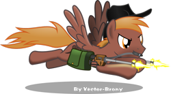 Size: 1202x665 | Tagged: safe, artist:vector-brony, imported from derpibooru, oc, oc only, oc:calamity, pegasus, pony, fallout equestria, battle saddle, brand, branding, fallout, fanfic, fanfic art, gun, hat, male, rifle, saddle bag, shooting, simple background, solo, stallion, transparent background, weapon, wings