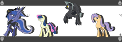 Size: 2000x690 | Tagged: safe, artist:dream-phoenix, imported from derpibooru, bon bon, princess luna, sweetie drops, thunderlane, oc, alicorn, earth pony, pegasus, pony, under a paper moon, bicorne, captain luna, female, hat, male, mare, stallion