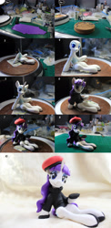 Size: 1400x2867 | Tagged: safe, artist:dustysculptures, imported from derpibooru, rarity, beatnik rarity, beret, clay, clothes, hat, irl, photo, process, sculpture, solo, step by step