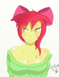 Size: 850x1100 | Tagged: safe, artist:queen-ystella, imported from derpibooru, apple bloom, anthro, breasts, busty apple bloom, clothes, female, shirt, solo