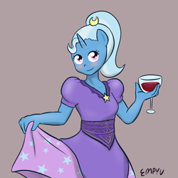 Size: 500x500 | Tagged: safe, artist:empyu, imported from derpibooru, trixie, anthro, 30 minute art challenge, alternate hairstyle, clothes, dress, female, queen trixiana the first, solo, wine