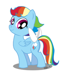 Size: 600x699 | Tagged: safe, artist:ellisarts, imported from derpibooru, rainbow dash, bow, female, filly, filly rainbow dash, solo, younger