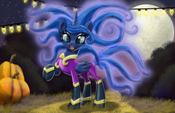 Size: 1224x792 | Tagged: safe, artist:evil-dec0y, imported from derpibooru, mane-iac, princess luna, alicorn, pony, clothes, cosplay, costume, female, halloween, insanity, looking at you, luna-tic, lunatic, mare, nightmare night, open mouth, solo