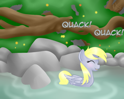 Size: 1250x1000 | Tagged: safe, artist:catopia26, imported from derpibooru, derpy hooves, duck, duck pony, pegasus, pony, cute, derpy duck, female, lake, mare, quack, solo, swimming