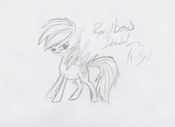 Size: 2344x1701 | Tagged: safe, artist:1flynnia1, imported from derpibooru, rainbow dash, female, filly, filly rainbow dash, monochrome, sketch, solo, traditional art