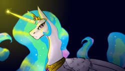 Size: 1440x818 | Tagged: safe, artist:alice-the-dragon, imported from derpibooru, princess celestia, female, magic, simple background, solo