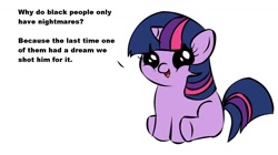 Size: 1194x668 | Tagged: safe, imported from derpibooru, twilight sparkle, pony, unicorn, exploitable meme, female, filly, filly twilight sparkle, filly twilight telling an offensive joke, foal, martin luther king, meme, obligatory pony, vulgar