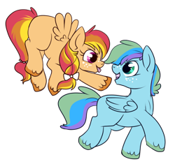 Size: 550x517 | Tagged: safe, artist:lulubell, imported from derpibooru, oc, oc only, oc:perry russet, oc:phoenix, magical lesbian spawn, offspring, parent:applejack, parent:rainbow dash, parents:appledash, simple background, transparent background, twins