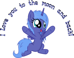 Size: 1010x791 | Tagged: dead source, safe, artist:farminilla, imported from derpibooru, princess luna, filly, happy, s1 luna, smiling, woona