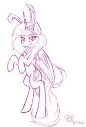 Size: 1244x1831 | Tagged: safe, artist:ho7y5hoxx, imported from derpibooru, princess luna, lunadoodle, bunny ears, female, monochrome, rearing, sketch, solo