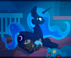 Size: 2000x1628 | Tagged: source needed, useless source url, safe, artist:cuddlehooves, imported from derpibooru, princess luna, oc, oc:dusk shadow, alicorn, pony, cute, diaper, duskshadowbrony, foal, maternaluna, poofy diaper