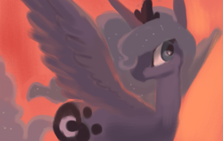 Size: 1003x635 | Tagged: safe, artist:verrmont, imported from derpibooru, princess luna, alicorn, pony, lunadoodle, crown, female, missing accessory, painting, solo, wingboner