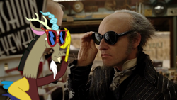 Size: 1000x562 | Tagged: safe, imported from derpibooru, discord, a series of unfortunate events, count olaf, jim carrey, sunglasses