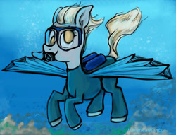 Size: 1024x782 | Tagged: safe, artist:hereticalrants, imported from derpibooru, derpy hooves, pegasus, pony, female, mare, scuba, scuba gear, solo, underwater