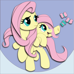 Size: 1801x1802 | Tagged: safe, artist:the-paper-pony, imported from derpibooru, fluttershy, butterfly, female, filly, self adoption, self ponidox, solo, time paradox