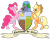 Size: 1280x993 | Tagged: safe, artist:carnivorouscaribou, imported from derpibooru, applejack, pinkie pie, earth pony, pony, blackletter, blazon in the comments, butt, coat of arms, crest, crops, earth pony tribe, field, flower, helmet, heraldry, hill, latin, motto, plot, plumes, scroll, shield, simple background, sun, supporters, transparent background