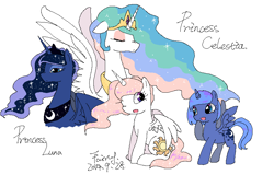 Size: 858x548 | Tagged: safe, artist:yunachanfairy, imported from derpibooru, princess celestia, princess luna, cewestia, filly, pixiv, woona, younger