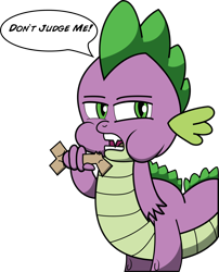 Size: 2468x3053 | Tagged: safe, artist:saburodaimando, edit, imported from derpibooru, spike, dog biscuit, don't judge me, grumpy