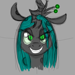 Size: 512x512 | Tagged: safe, artist:briarspark, imported from derpibooru, queen chrysalis, changeling, changeling queen, crown, female, jewelry, pixiv, portrait, profile, regalia, sketch, solo