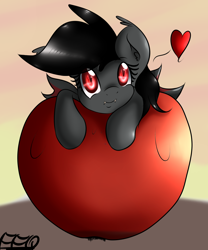 Size: 2000x2400 | Tagged: safe, artist:freefraq, imported from derpibooru, oc, oc only, oc:qetesh, bat pony, pony, apple, cute, fangs, heart