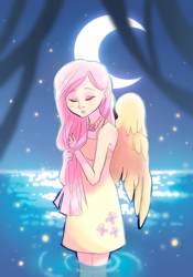 Size: 776x1107 | Tagged: safe, artist:naminzo, imported from derpibooru, fluttershy, human, element of kindness, female, humanized, night, solo, winged humanization