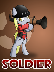 Size: 3000x4000 | Tagged: safe, artist:10art1, imported from derpibooru, derpy hooves, pegasus, pony, derp, derpy soldier, female, mare, rocket launcher, soldier, solo, team fortress 2