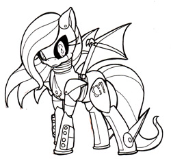 Size: 799x751 | Tagged: safe, artist:tinker-tock, imported from derpibooru, fluttershy, pony, robot, robot pony, female, flutterbot, monochrome, roboticization, solo