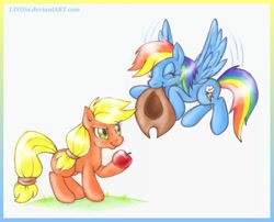 Size: 900x728 | Tagged: safe, artist:13voin, imported from derpibooru, applejack, rainbow dash, apple