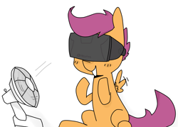 Size: 4465x3197 | Tagged: safe, artist:meowing-ghost, imported from derpibooru, scootaloo, pegasus, pony, fan, female, oculus rift, scootaloo can't fly, solo