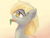 Size: 2500x1920 | Tagged: safe, artist:qweeli, imported from derpibooru, derpy hooves, pony, bust, carrot, ear fluff, eating, female, gradient background, herbivore, horses doing horse things, lidded eyes, mouth hold, nom, portrait, simple background, smiling, solo