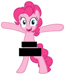 Size: 600x698 | Tagged: safe, imported from derpibooru, doomie, pinkie pie, pony, a canterlot wedding, bipedal, censored, female, implied crotchboobs, simple background, solo, unnecessary censorship, white background