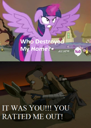 Size: 427x600 | Tagged: safe, edit, edited screencap, imported from derpibooru, screencap, twilight sparkle, alicorn, human, pony, twilight's kingdom, avatar the last airbender, cactus juice, calibri, exploitable meme, female, mare, meme, momo, sokka, times new roman, twilight sparkle (alicorn), who destroyed twilight's home, winged lemur