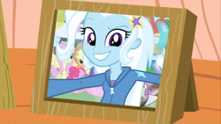 Size: 800x450 | Tagged: safe, imported from derpibooru, spike, trixie, dragon quest, equestria girls, rainbow rocks, photobomb, photobombing trixie, picture frame, the saddest picture in equestria
