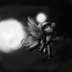 Size: 1200x1200 | Tagged: safe, artist:anticular, imported from derpibooru, princess luna, alicorn, pony, lunadoodle, female, flying, grayscale, looking back, mare, monochrome, peytral, solo