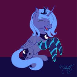 Size: 1000x1000 | Tagged: safe, artist:midnightsix3, imported from derpibooru, princess luna, lunadoodle, clothes, female, filly, happy, s1 luna, socks, solo, striped socks, woona