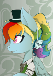 Size: 1000x1414 | Tagged: safe, artist:royaltale, imported from derpibooru, rainbow dash, alternate hairstyle, clothes, female, hat, solo, steampunk