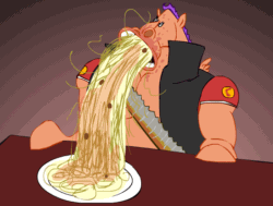 Size: 530x400 | Tagged: safe, artist:brutamod, imported from derpibooru, scootaloo, animated, food, heavy weapons guy, hoers, male, not salmon, pasta, rule 63, spaghetti, team fortress 2, wat