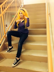 Size: 720x960 | Tagged: safe, artist:lochlan o'neil, imported from derpibooru, adagio dazzle, human, equestria girls, rainbow rocks, cosplay, female, gem, irl, irl human, photo, siren gem, stairs