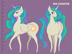 Size: 1667x1250 | Tagged: safe, artist:nivrozs, imported from derpibooru, princess celestia, pony, biglestia, blushing, female, giant pony, looking at you, macro, missing accessory, music notes, praise the sun, raised hoof, raised leg, size chart, solo, tallestia, whistling