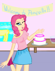 Size: 2542x3300 | Tagged: safe, artist:japanerd1, imported from derpibooru, pinkie pie, human, cake, clothes, humanized, skirt