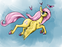 Size: 1024x768 | Tagged: safe, artist:luckyorigamistars, imported from derpibooru, fluttershy, female, flying, solo, unshorn fetlocks