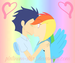 Size: 974x820 | Tagged: safe, artist:platinum-starz, imported from derpibooru, rainbow dash, soarin', human, female, heart, humanized, kissing, male, shipping, soarindash, straight, winged humanization