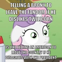 Size: 500x500 | Tagged: safe, imported from derpibooru, sweetie belle, twilight sparkle, alicorn, alicorn drama, alicorn drama drama, alicorn drama drama drama, drama, exploitable meme, image macro, meme, meta, metadrama, op has a point, sudden clarity sweetie belle, twilight sparkle (alicorn)