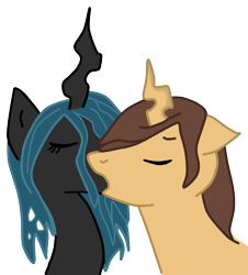 Size: 711x786 | Tagged: safe, artist:hollena, imported from derpibooru, queen chrysalis, oc, oc:poisoned soul, changeling, canon x oc, eyes closed, floppy ears, kiss on the lips, kissing, simple background, transparent background, vector