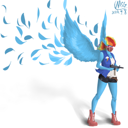 Size: 1972x1972 | Tagged: safe, artist:msg, imported from derpibooru, rainbow dash, anthro, badass, female, gun, mask, pixiv, respirator, solo